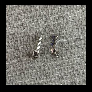 Avon Hearts Silver Tone Half Hoop Earrings